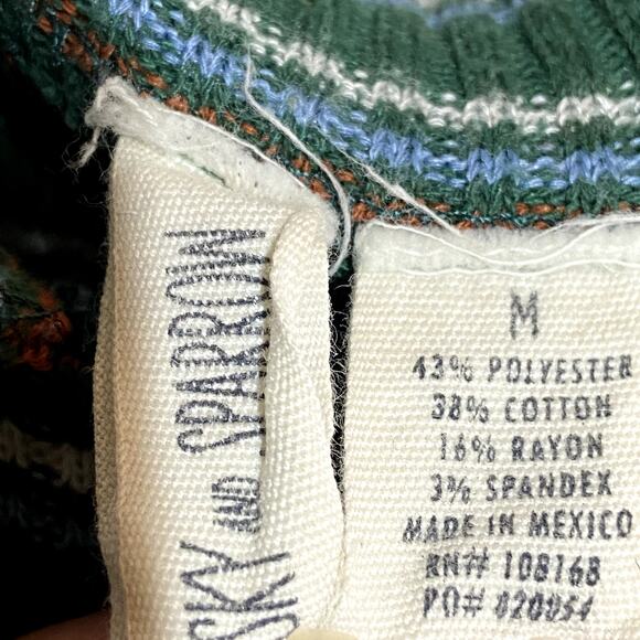 Sky and Sparrow Shirt Ribbed Knit Button Front Short Sleeve Striped Green M - Picture 4 of 5